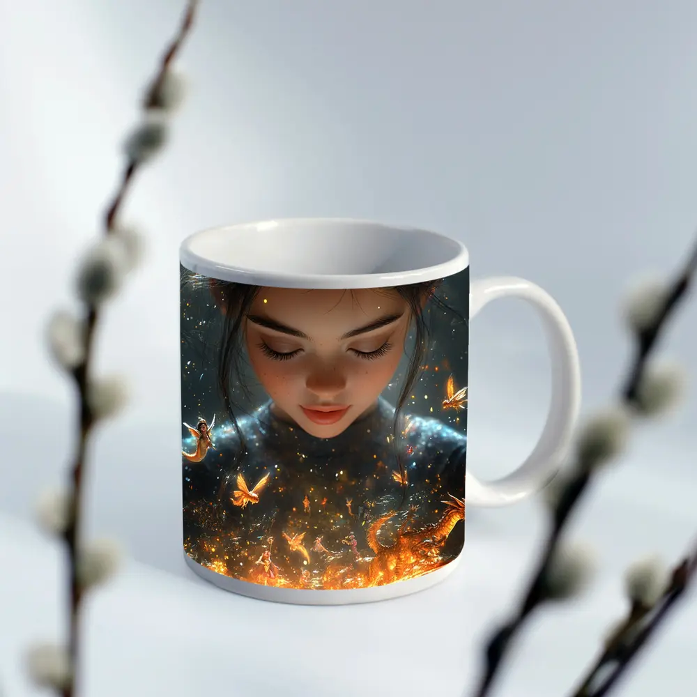Girl Reading Magic Book Fantasy Art – Mugs