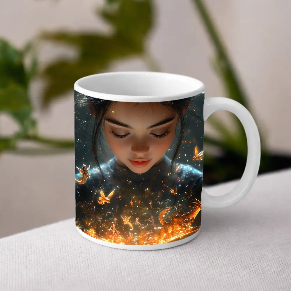 Girl Reading Magic Book Fantasy Art – Mugs