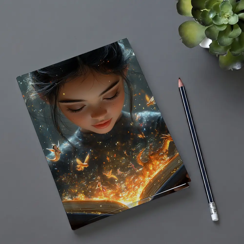 Girl Reading Magic Book Fantasy Art – Notebooks