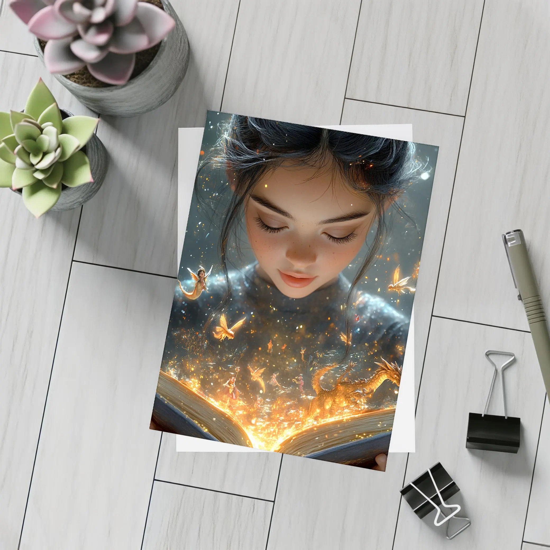 Girl Reading Magic Book Fantasy Art – Postcards