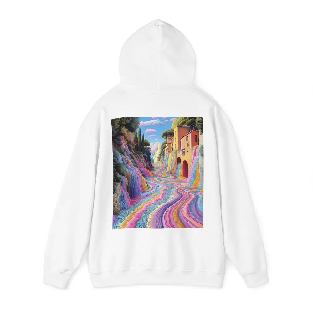 Surreal Colorful River Flowing Through Village – Hoodies