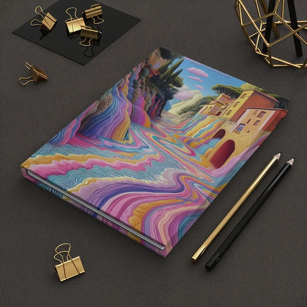 Surreal Colorful River Flowing Through Village – Notebooks