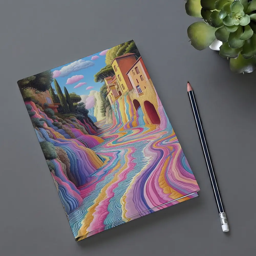 Surreal Colorful River Flowing Through Village – Notebooks