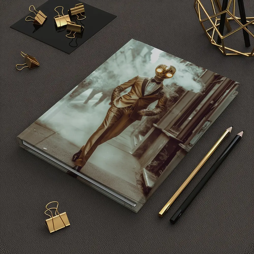 Gold Masked Figure Walking City Street – Notebooks