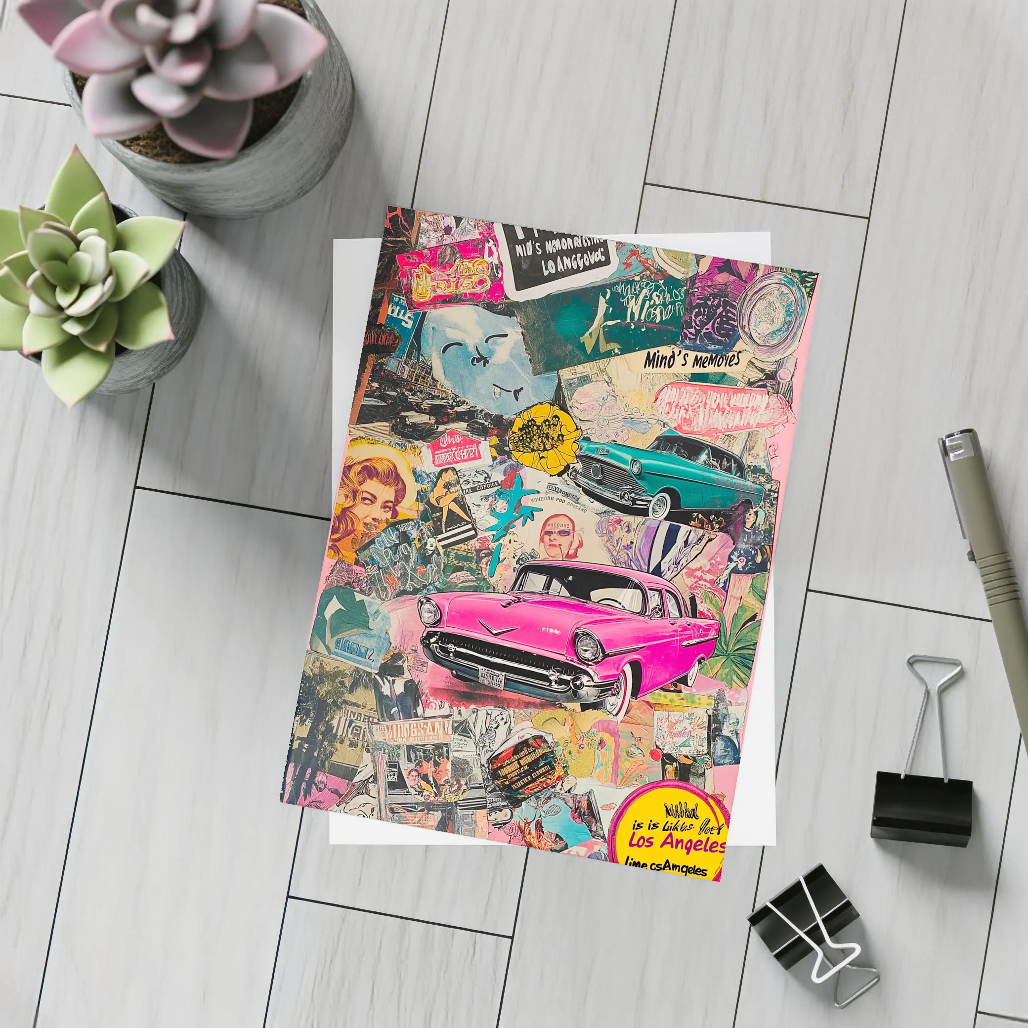 Los Angeles Pop Art Collage Pink Car – Postcards