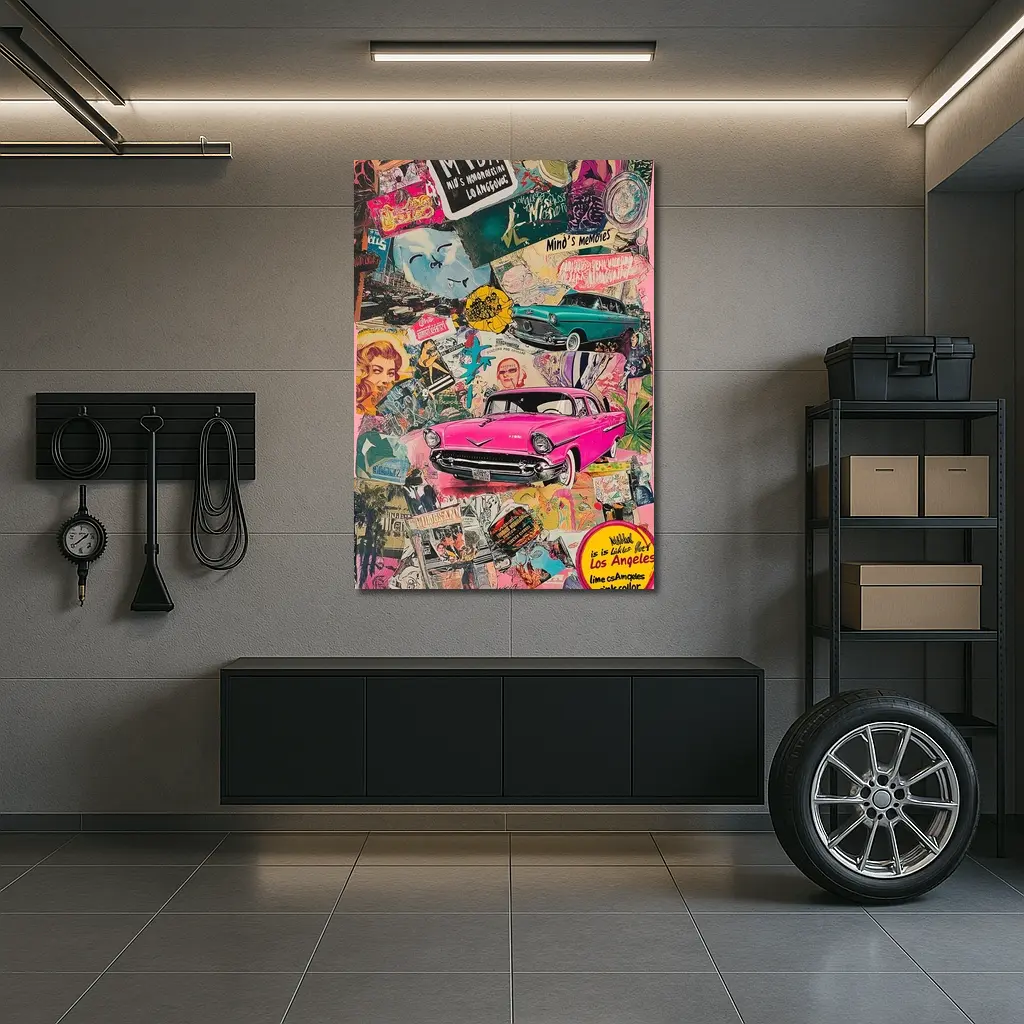Los Angeles Pop Art Collage Pink Car – Wall Art