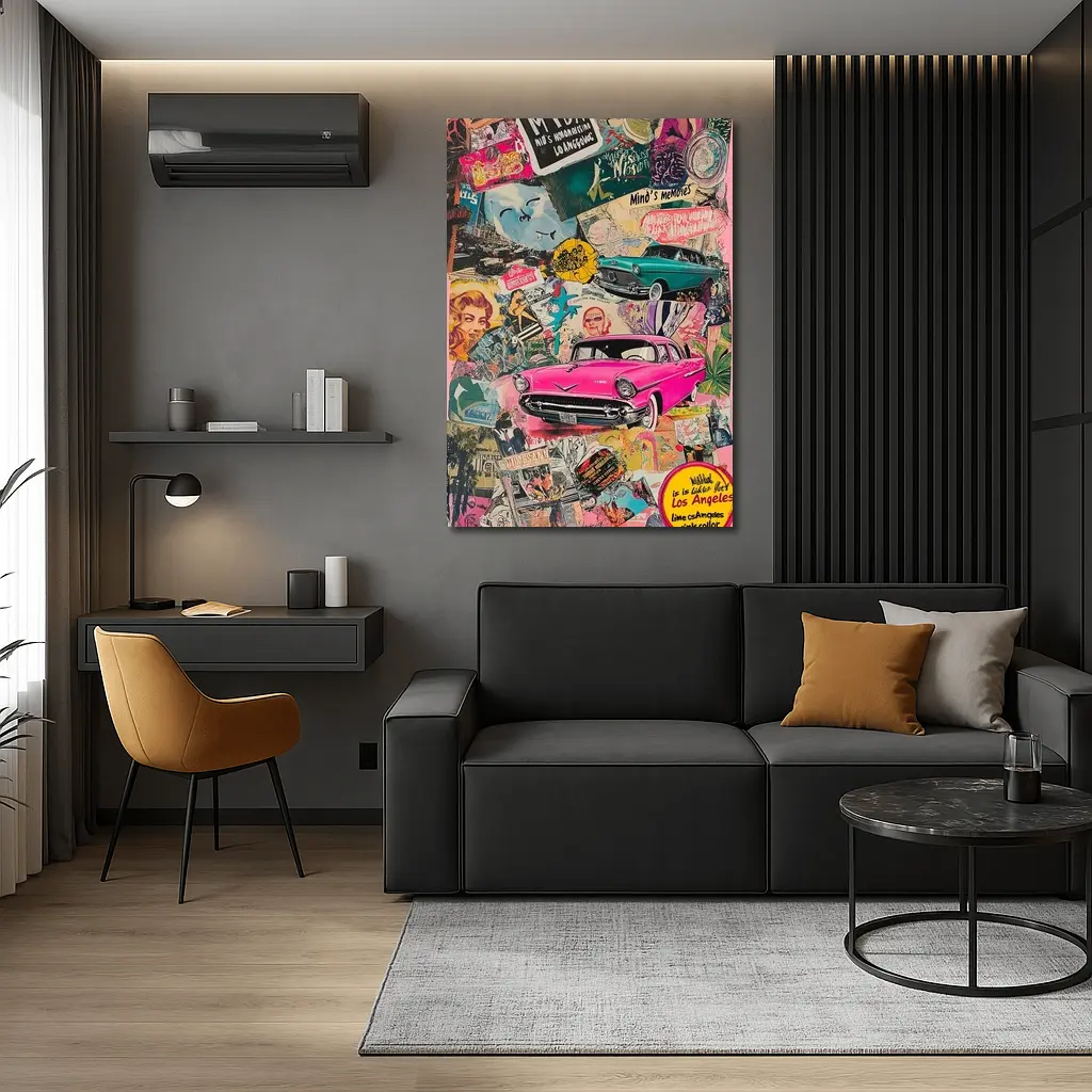 Los Angeles Pop Art Collage Pink Car – Wall Art
