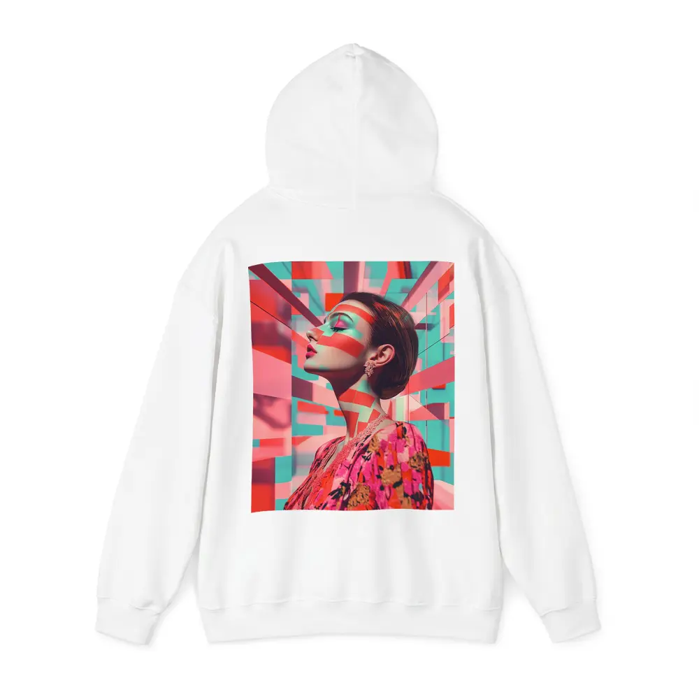 Pop Art Woman Geometric Coral Teal Background – Hoodies