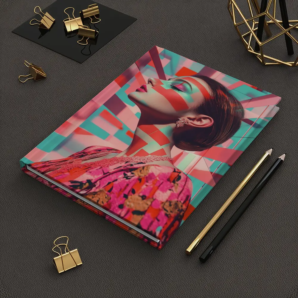 Pop Art Woman Geometric Coral Teal Background – Notebooks