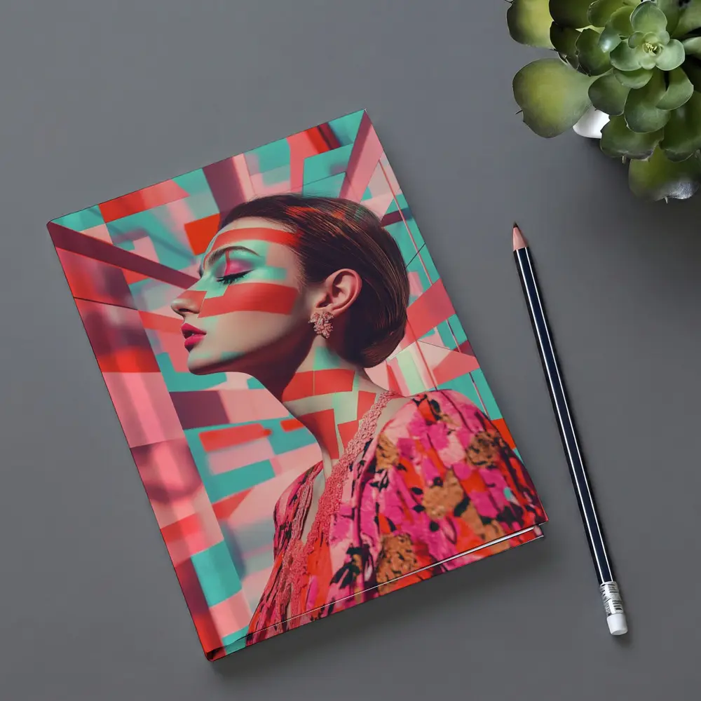 Pop Art Woman Geometric Coral Teal Background – Notebooks