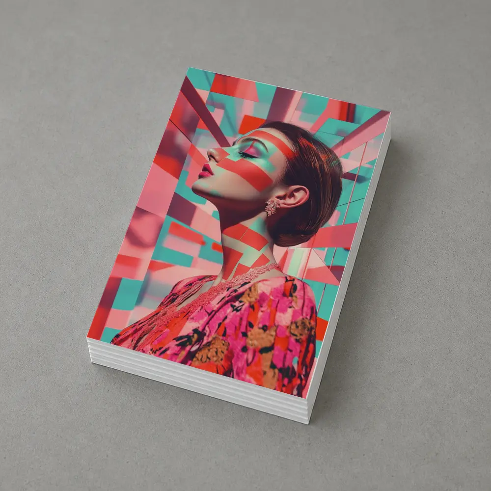 Pop Art Woman Geometric Coral Teal Background – Postcards