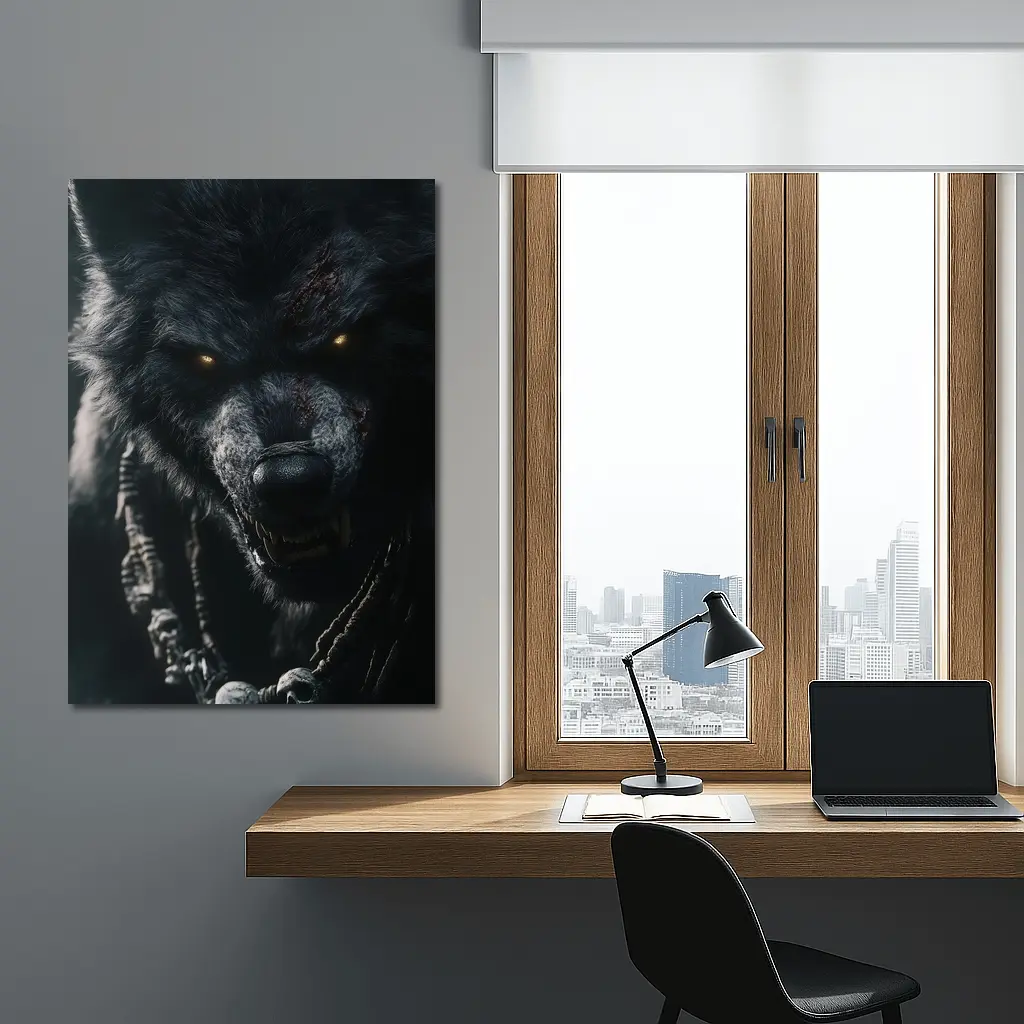 Dark Wolf Glowing Eyes Skull Necklace – Wall Art