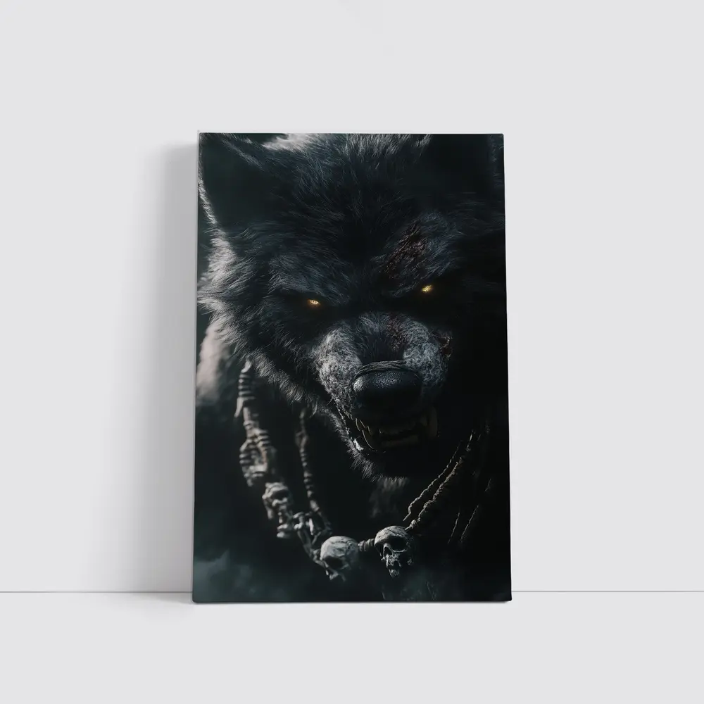 Dark Wolf Glowing Eyes Skull Necklace – Wall Art