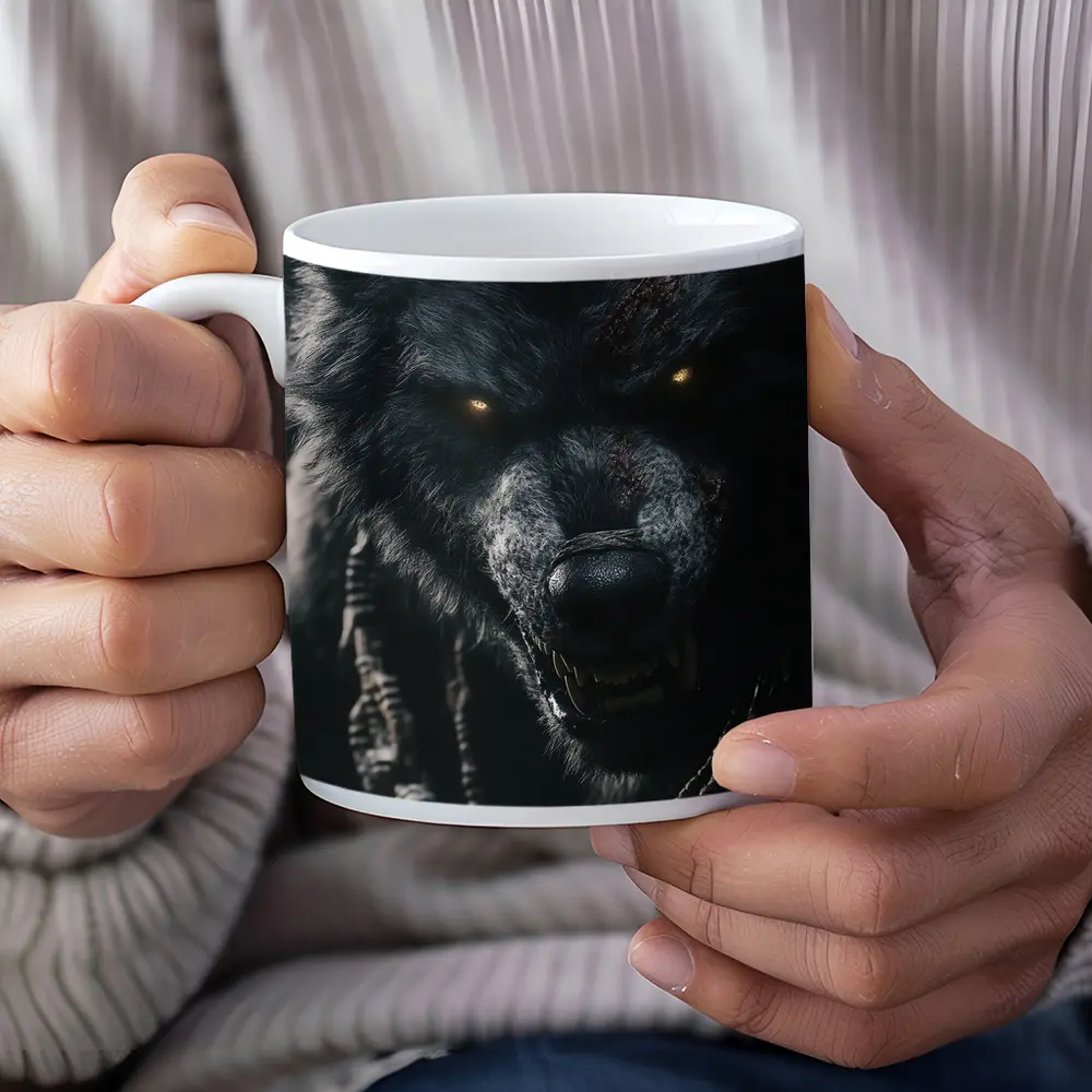 Dark Wolf Glowing Eyes Skull Necklace – Mugs