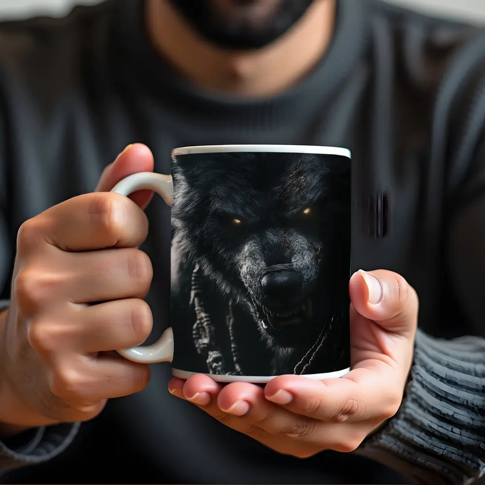 Dark Wolf Glowing Eyes Skull Necklace – Mugs