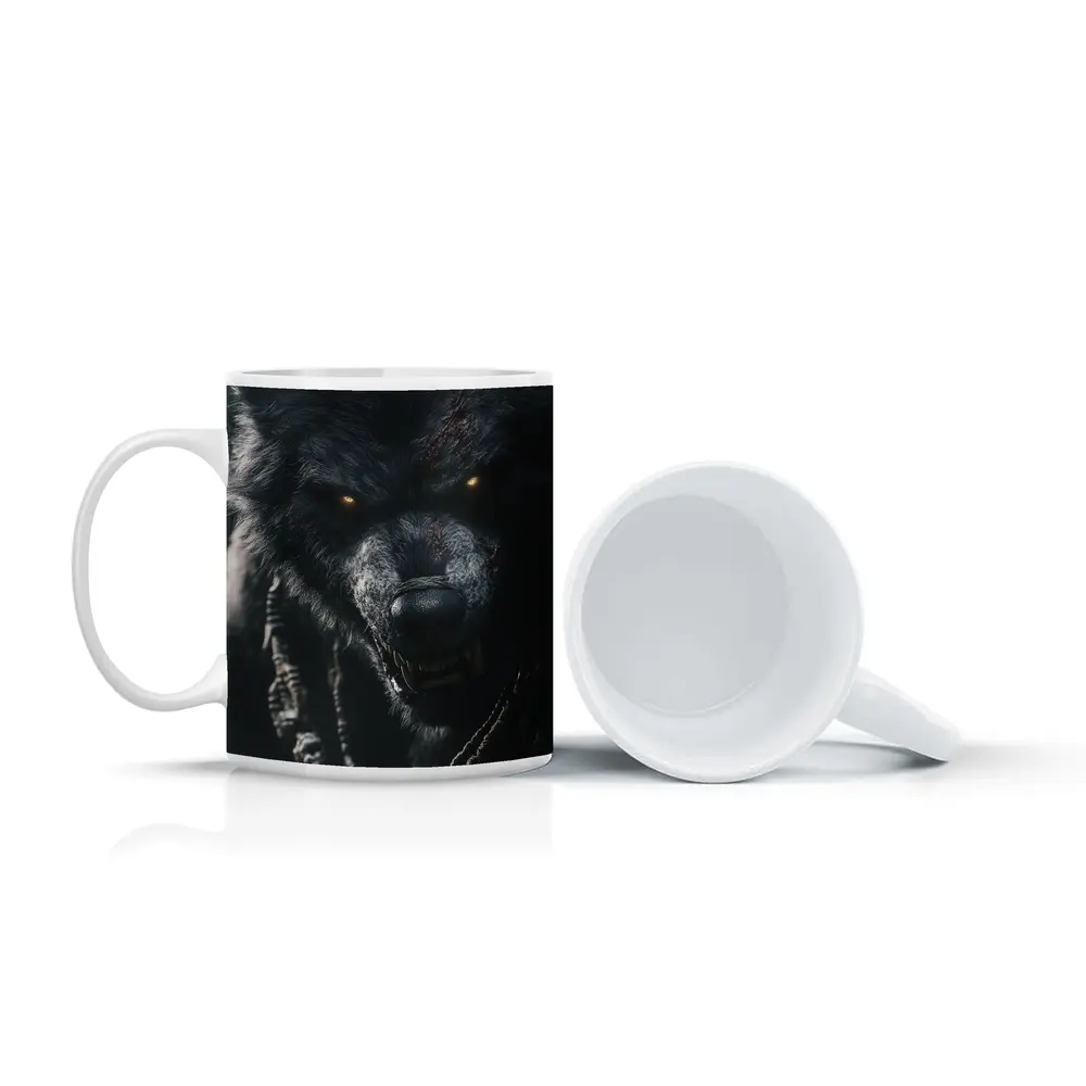 Dark Wolf Glowing Eyes Skull Necklace – Mugs