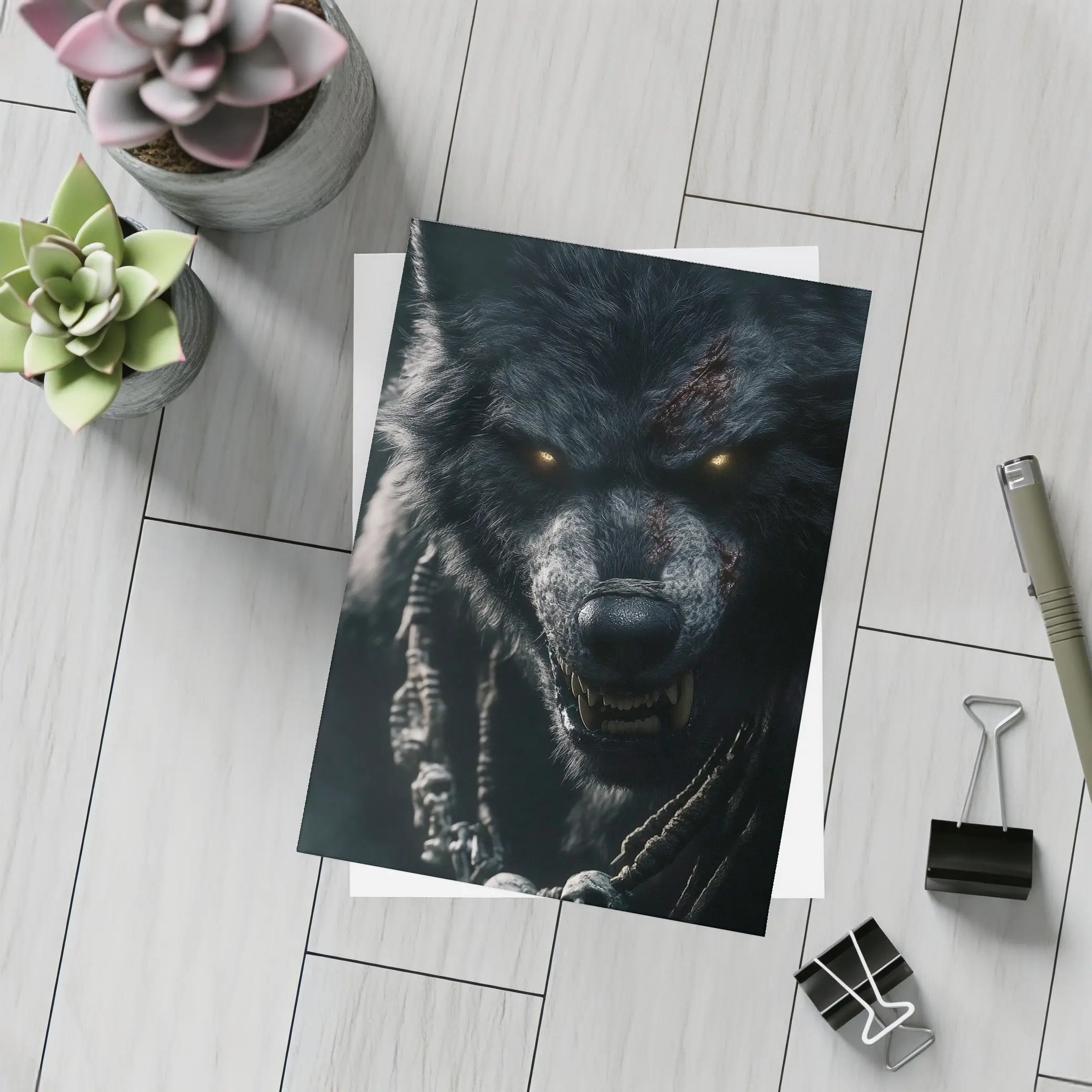 Dark Wolf Glowing Eyes Skull Necklace – Postcards