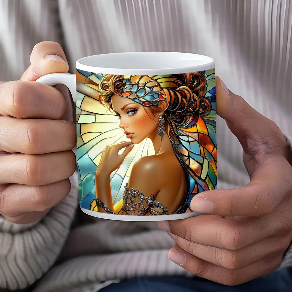 Stained Glass Woman Portrait Art Nouveau Style – Mugs