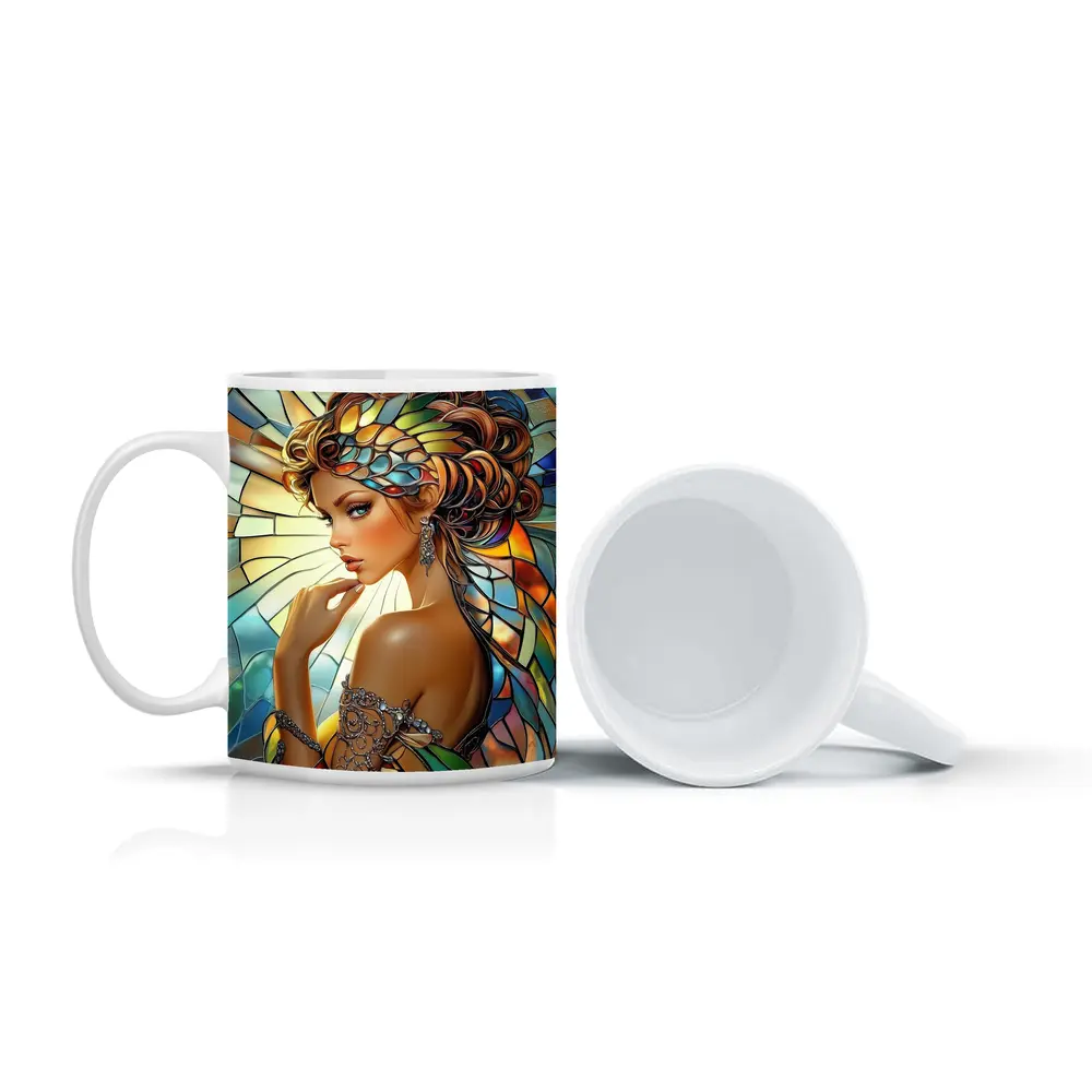 Stained Glass Woman Portrait Art Nouveau Style – Mugs