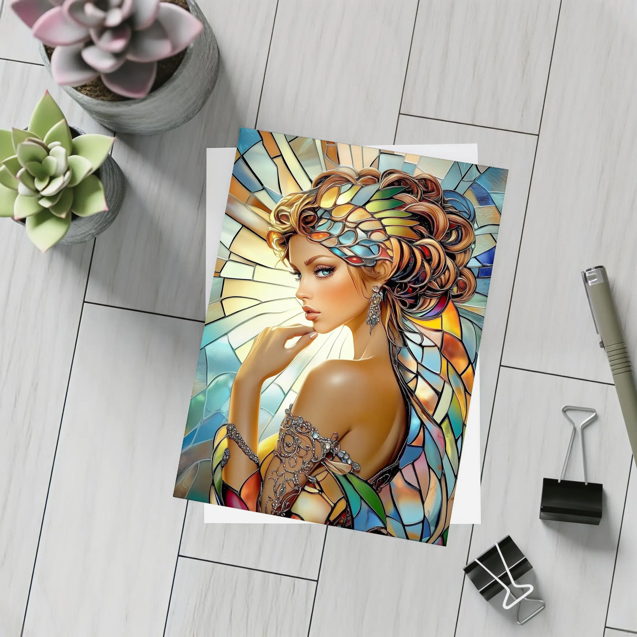 Stained Glass Woman Portrait Art Nouveau Style – Postcards