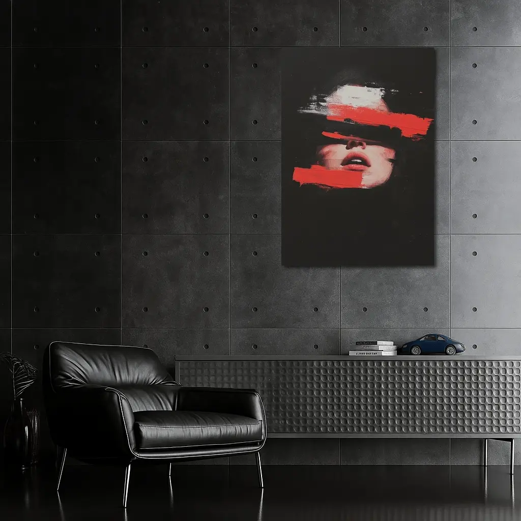 Woman Face Red Brushstrokes Dark Abstract Art – Wall Art