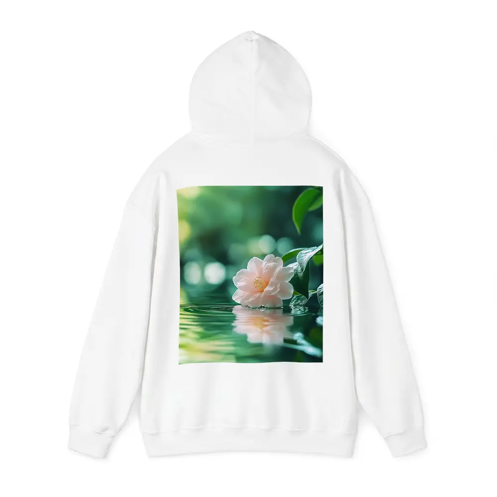 Pink Camellia Floating on Green Water – Hoodies