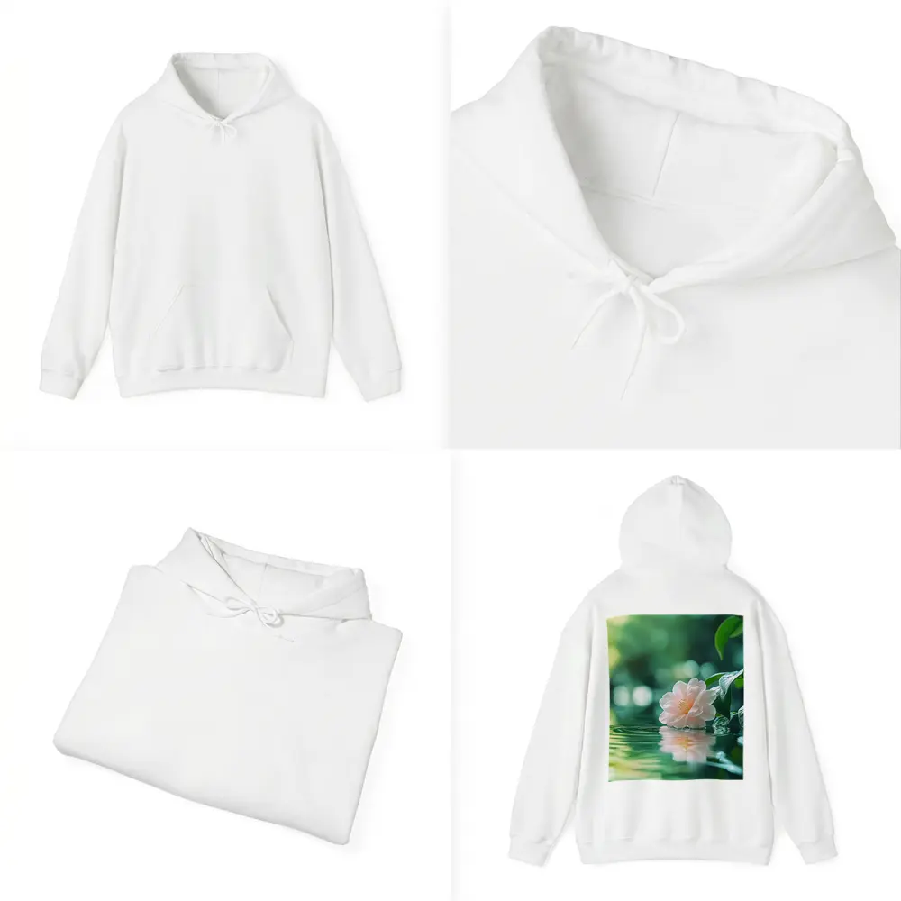 Pink Camellia Floating on Green Water – Hoodies