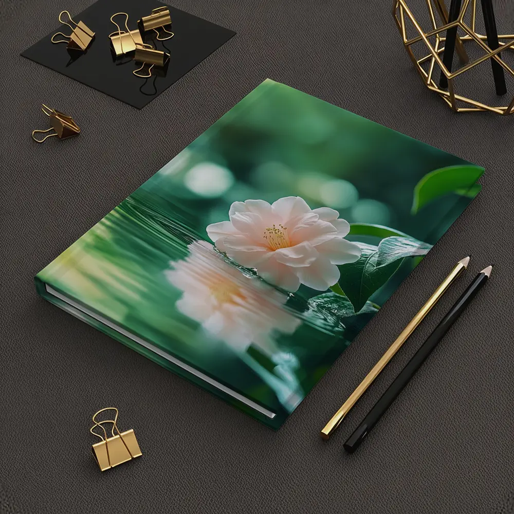 Pink Camellia Floating on Green Water – Notebooks
