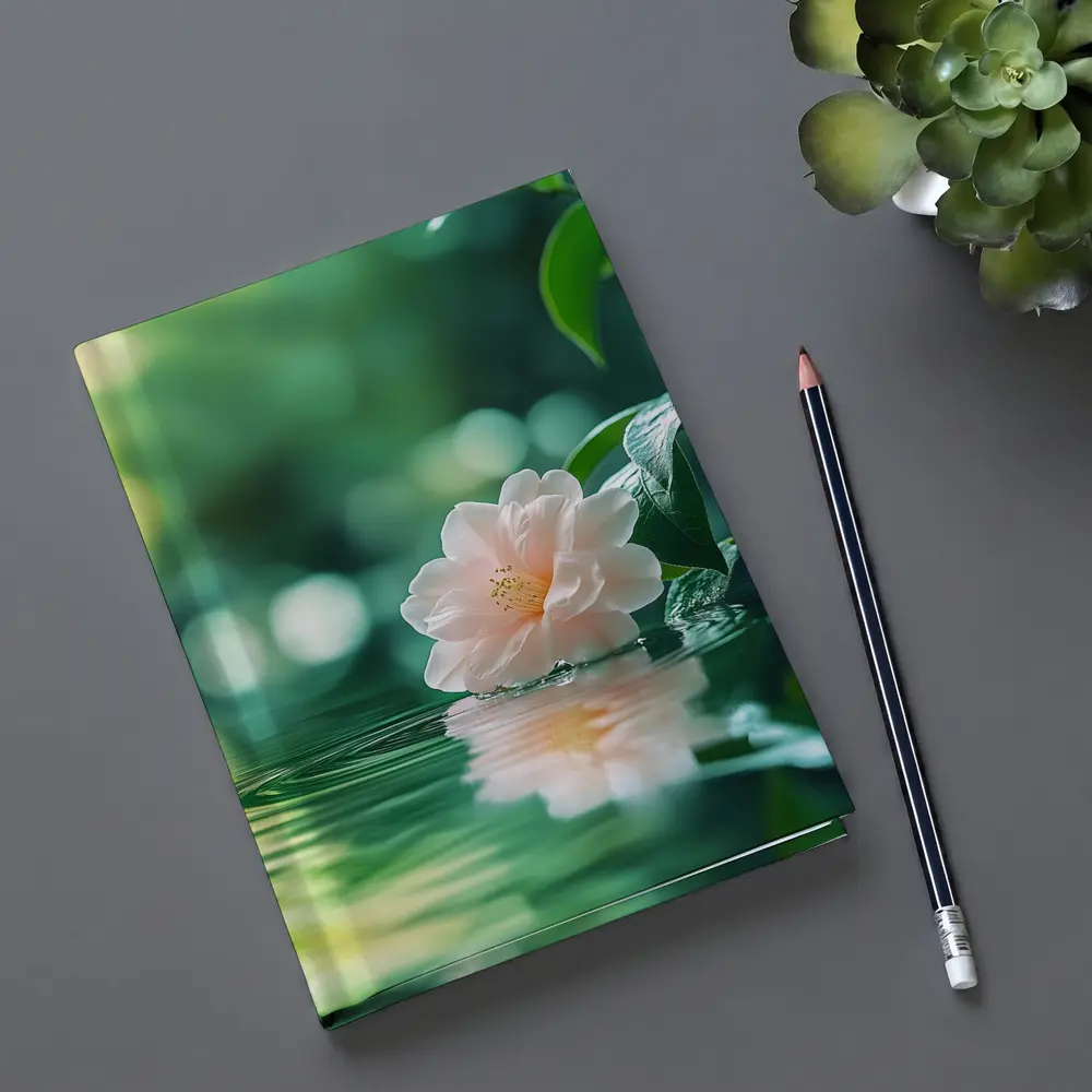 Pink Camellia Floating on Green Water – Notebooks