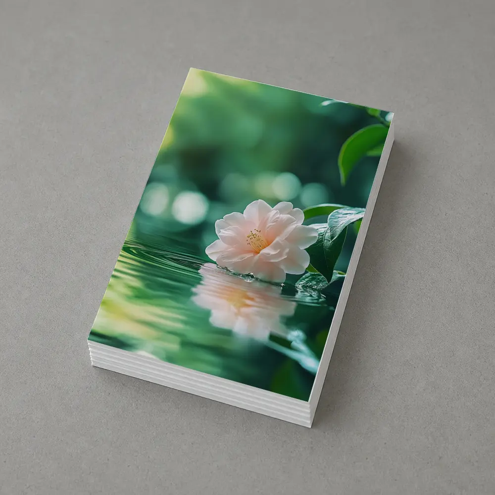 Pink Camellia Floating on Green Water – Postcards