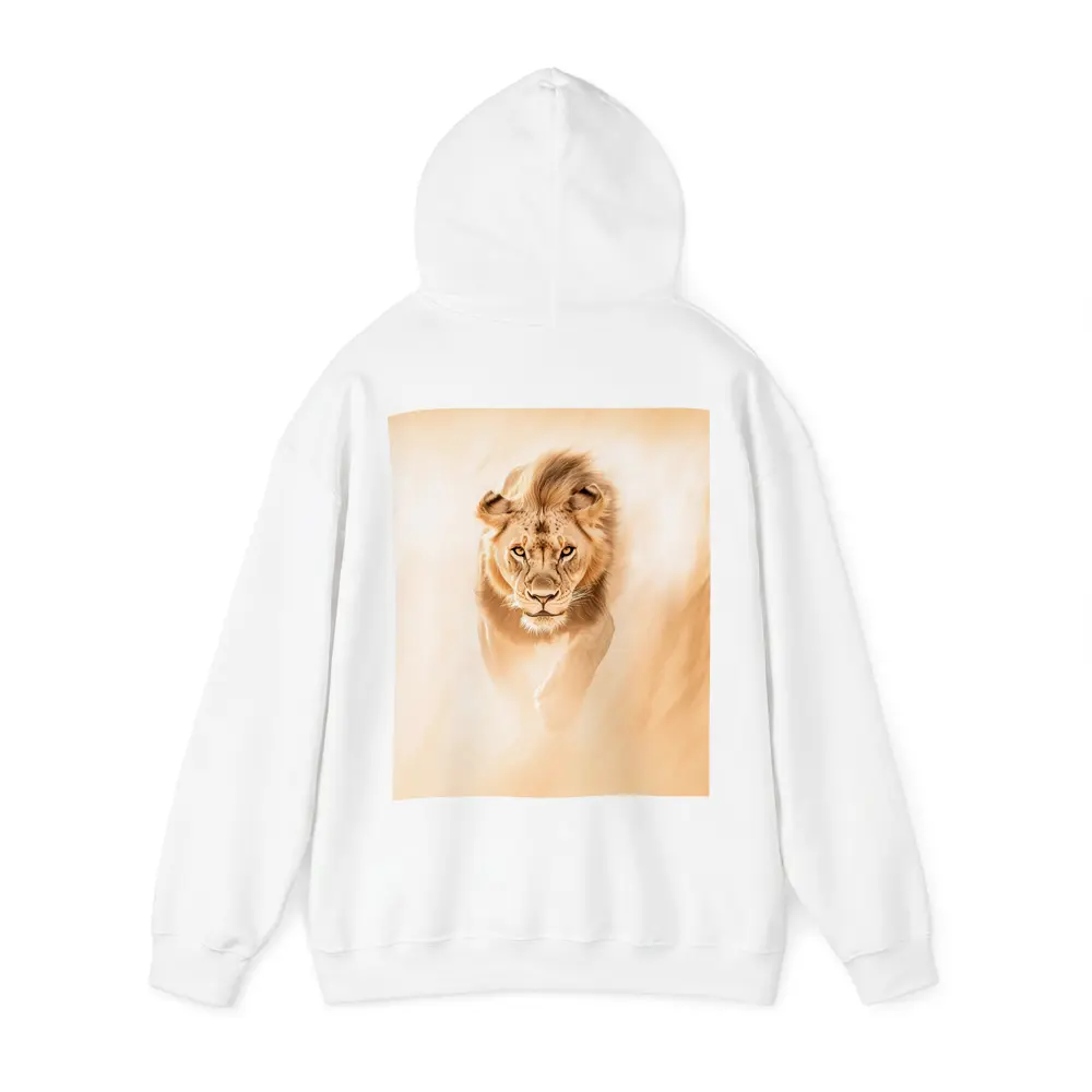 Lion Walking Forward Warm Sandy Background – Hoodies
