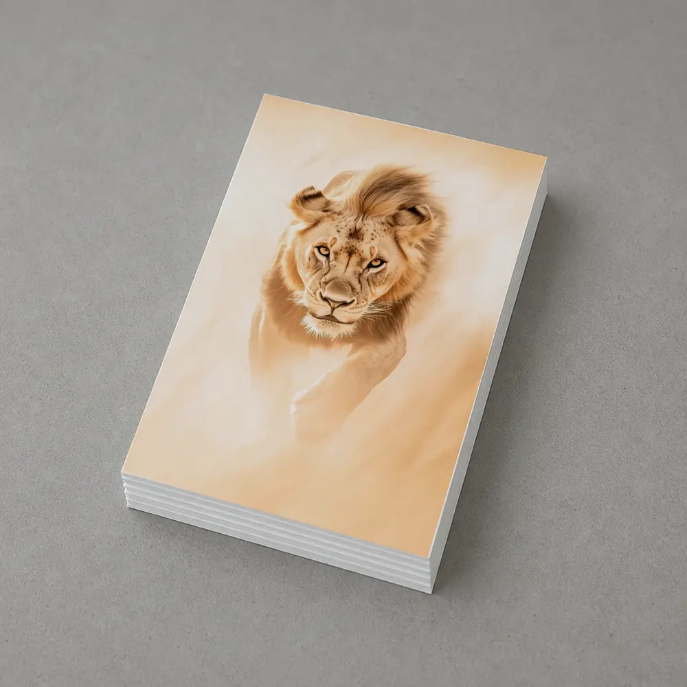 Lion Walking Forward Warm Sandy Background – Postcards