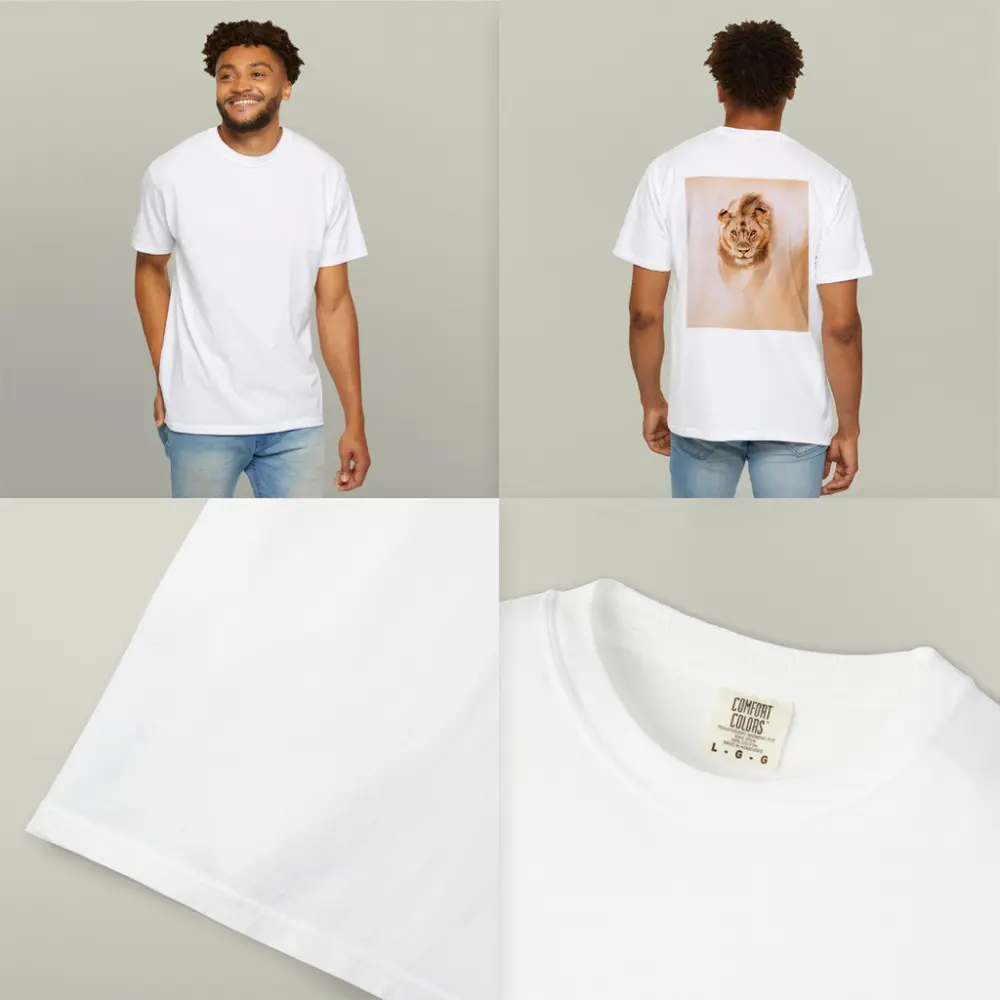 Lion Walking Forward Warm Sandy Background – T-Shirts