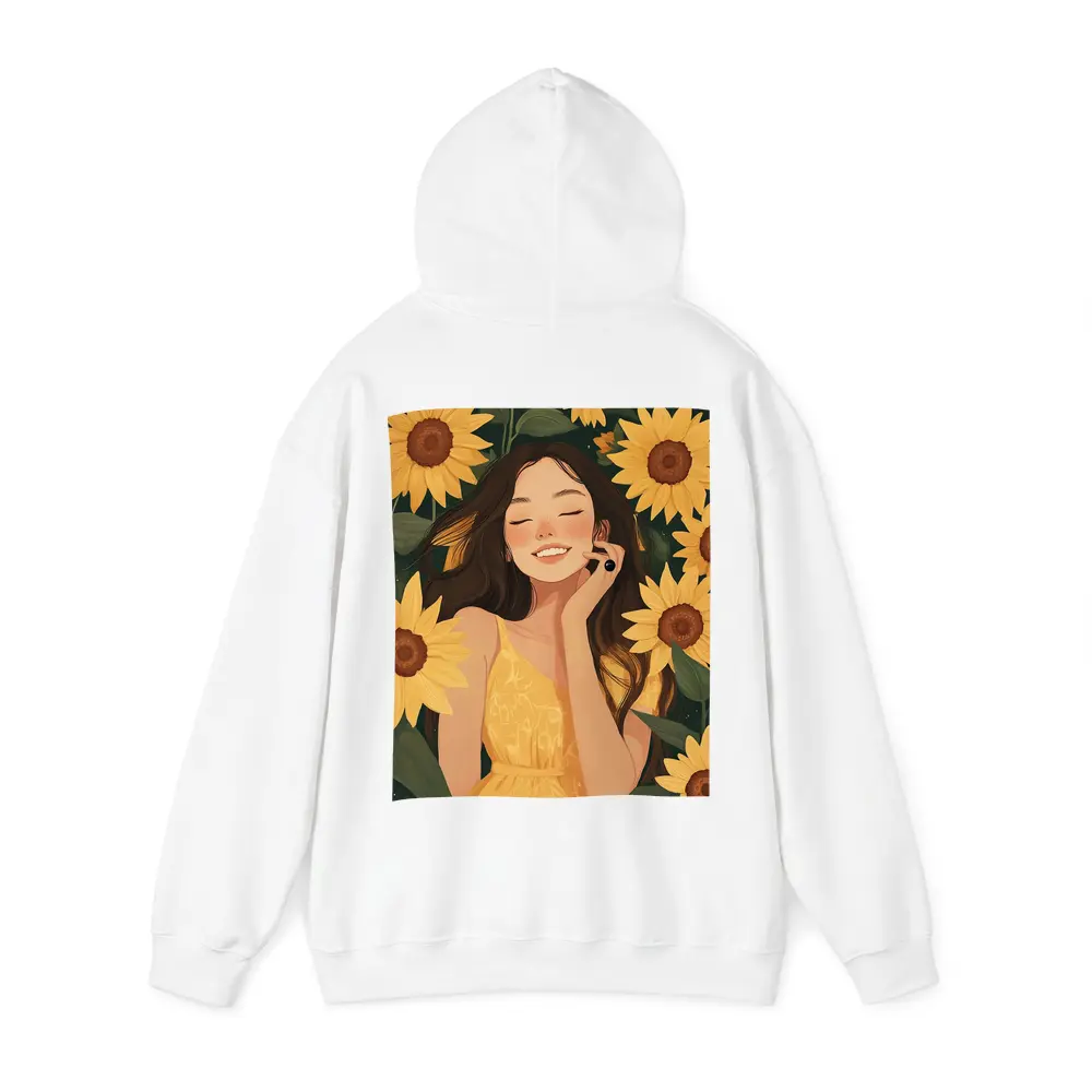 Smiling Girl Among Yellow Sunflowers Illustration – Hoodies