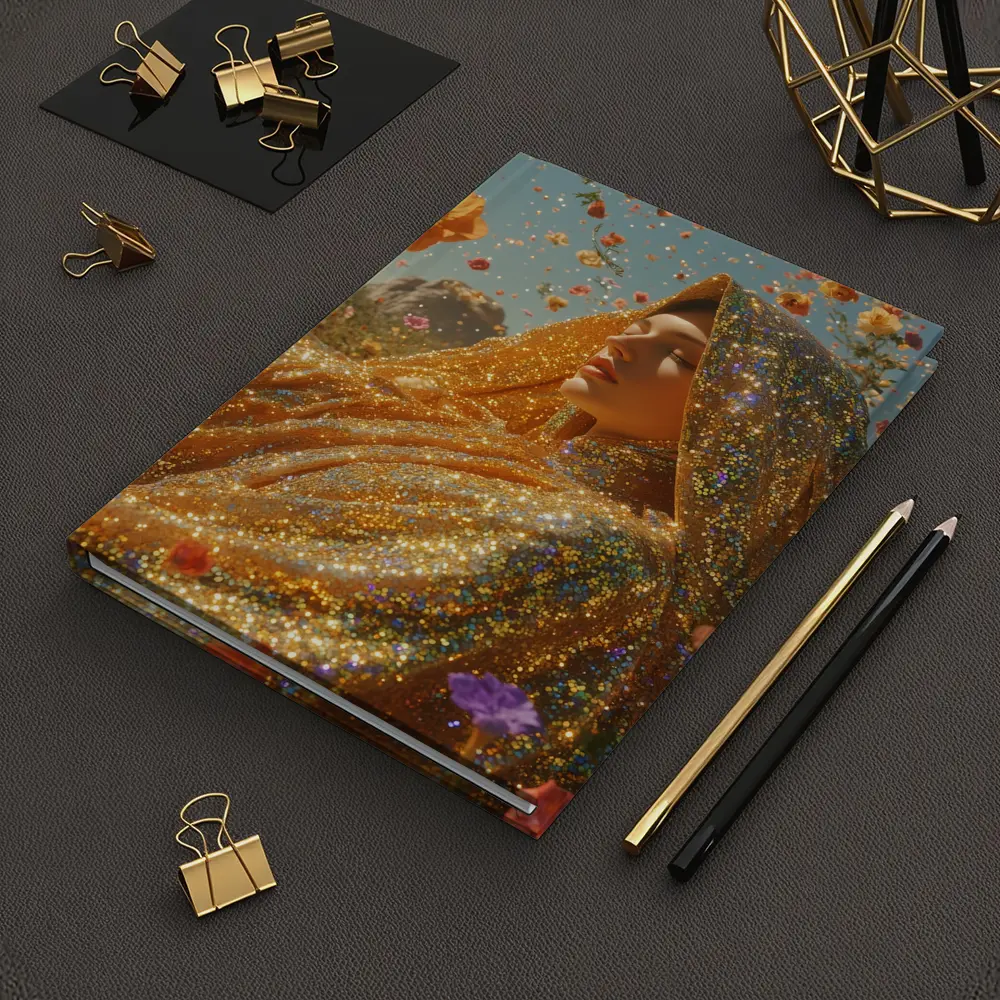 Golden Glitter Woman Surrounded By Flowers – Notebooks