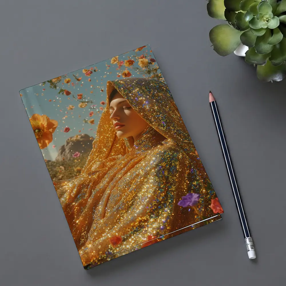 Golden Glitter Woman Surrounded By Flowers – Notebooks