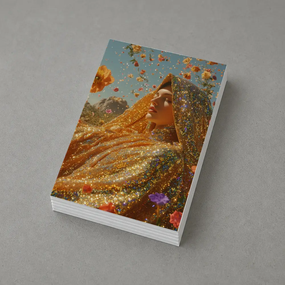 Golden Glitter Woman Surrounded By Flowers – Postcards