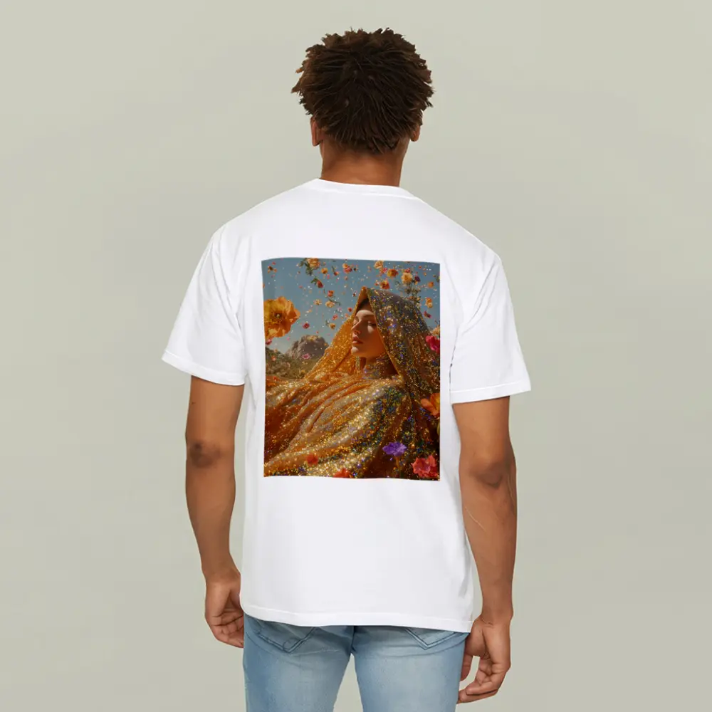 Golden Glitter Woman Surrounded By Flowers – T-Shirts