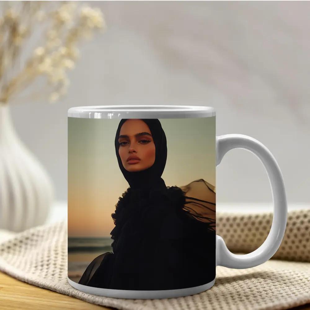 Woman in Black Hijab Sunset Beach – Mugs