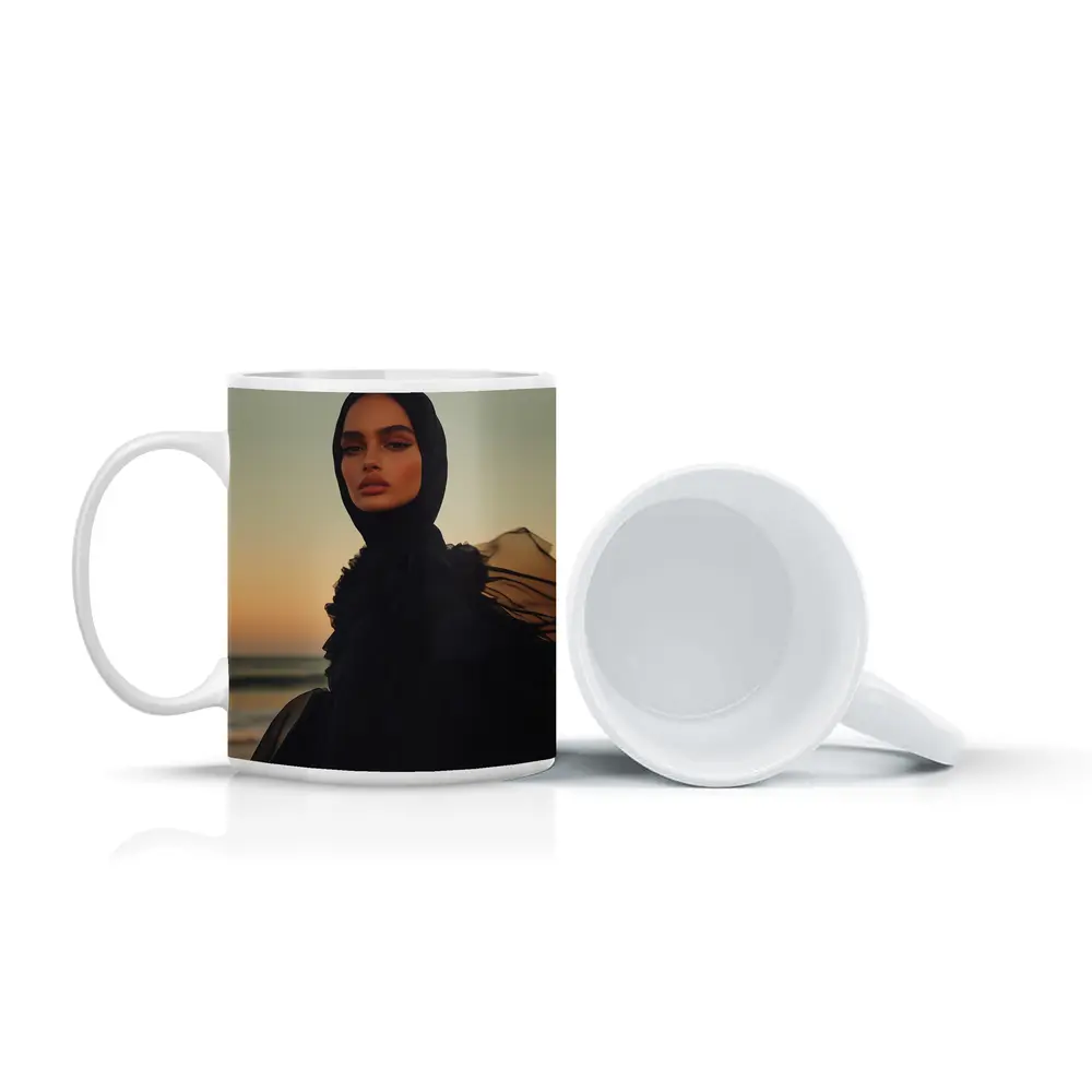 Woman in Black Hijab Sunset Beach – Mugs