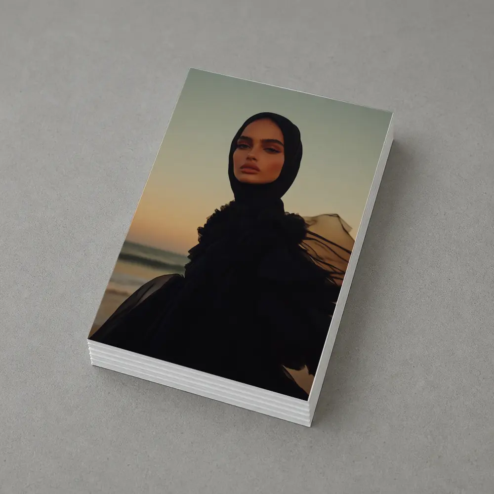 Woman in Black Hijab Sunset Beach – Postcards