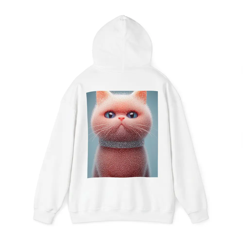 Fluffy Pink Kitten Sparkling Glitter Blue Background – Hoodies