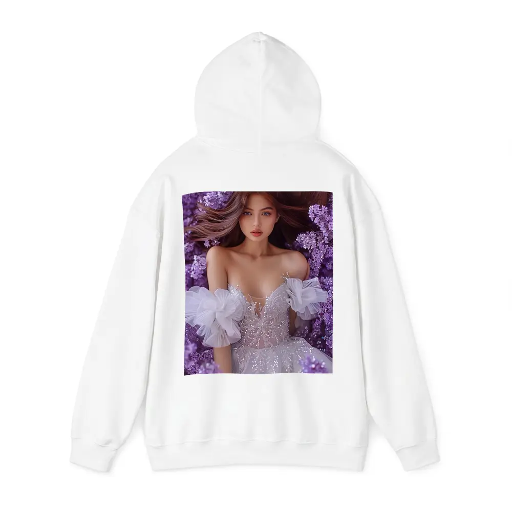 Woman White Gown Surrounded By Purple Flowers – Hoodies