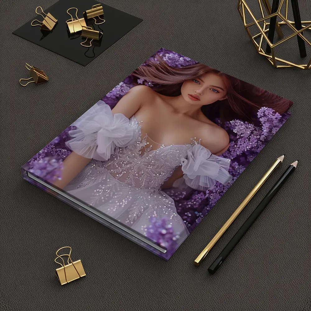 Woman White Gown Surrounded By Purple Flowers – Notebooks