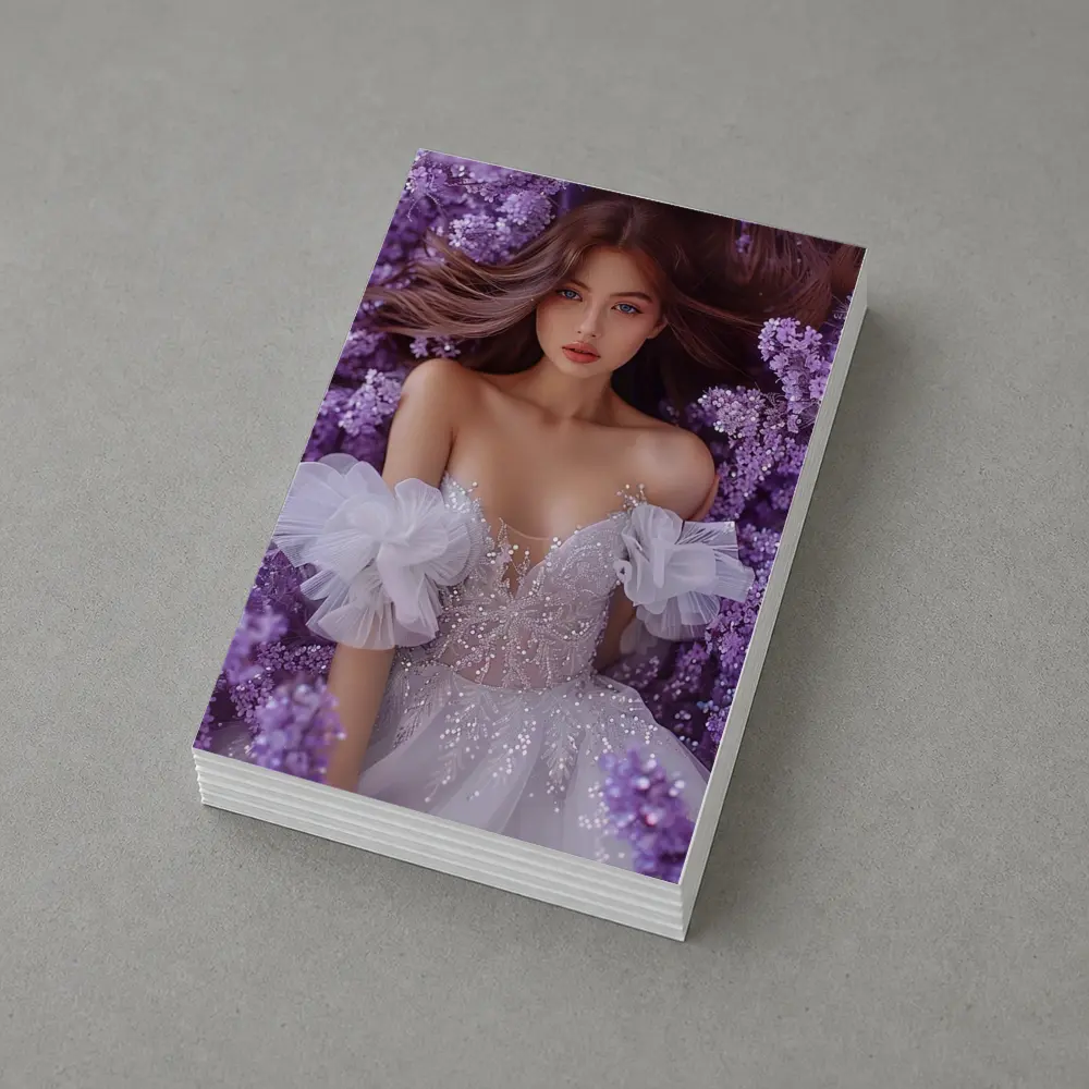Woman White Gown Surrounded By Purple Flowers – Postcards