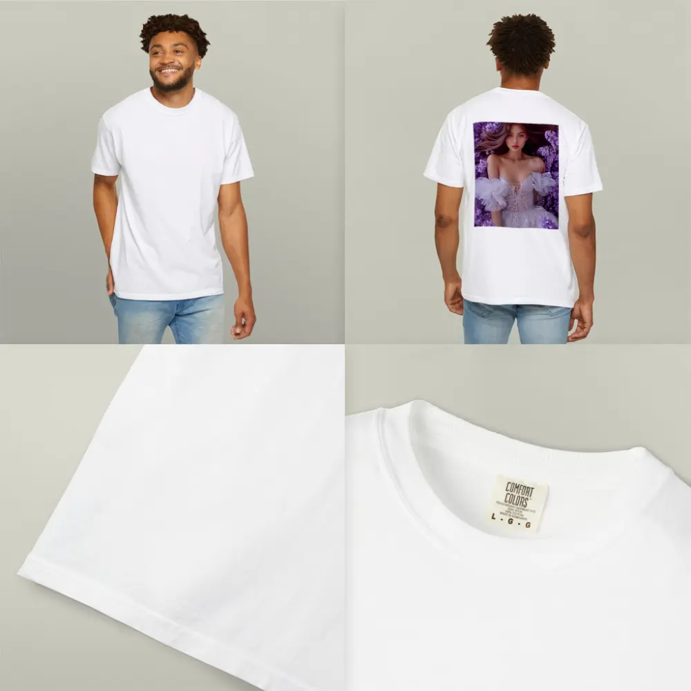 Woman White Gown Surrounded By Purple Flowers – T-Shirts