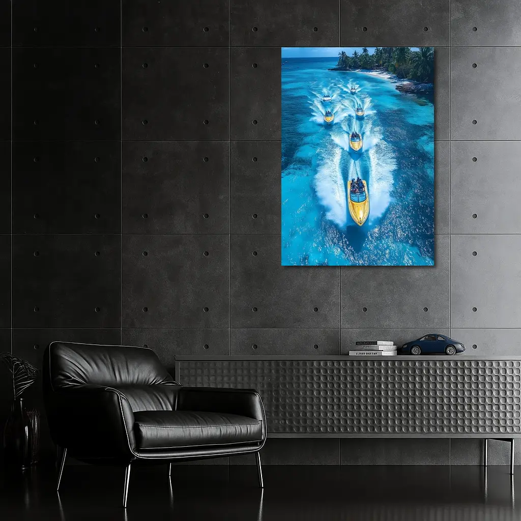 Speed Boats Racing Tropical Blue Ocean Waters – Wall Art