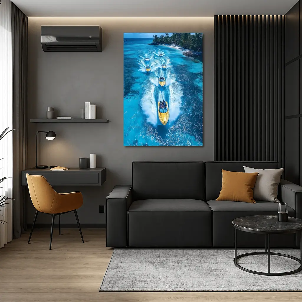 Speed Boats Racing Tropical Blue Ocean Waters – Wall Art