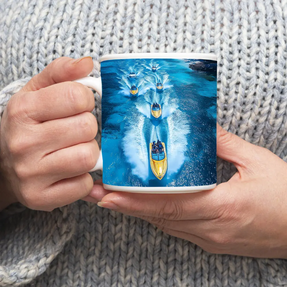 Speed Boats Racing Tropical Blue Ocean Waters – Mugs