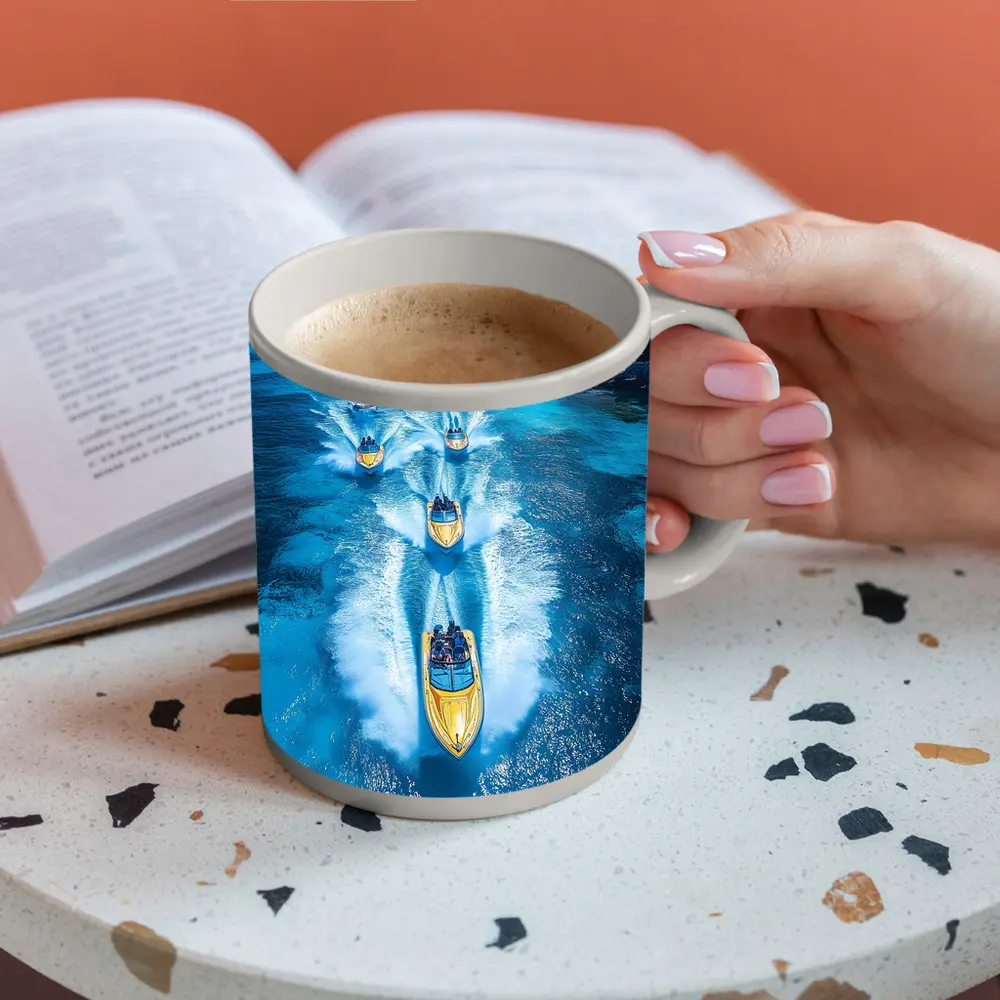 Speed Boats Racing Tropical Blue Ocean Waters – Mugs